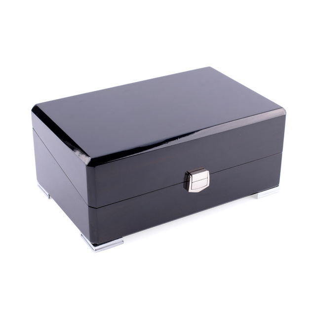 Классическая высококачественная черная коробка для часов с серебряным замком
