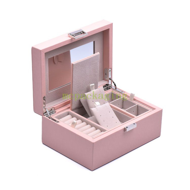 Новое роскошное поступление, мини-кожа из искусственной кожи, маленькая дорожная шкатулка для драгоценностей, органайзер для женщин, подарки, коробка для хранения ювелирных изделий с логотипом и зеркалом