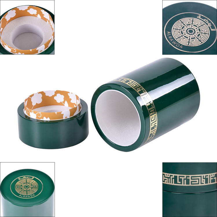 Круглый металлический этикетка с границей и узором, зеленая краска для фортепиано, высококачественная парфюмерная деревянная коробка