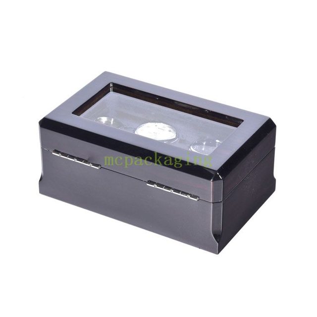 Высококачественный черный 3-слотовый дисплей, деревянный ящик для хранения упаковки часов с прозрачным окном, деревянная упаковочная коробка
