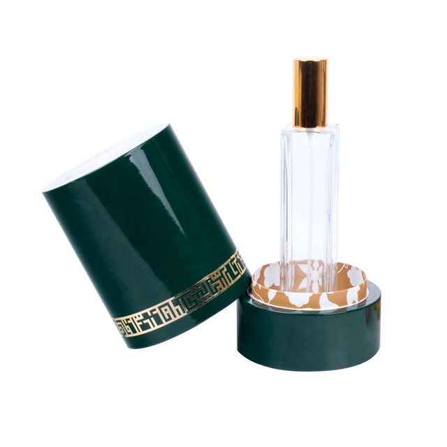 Круглый металлический этикетка с границей и узором, зеленая краска для фортепиано, высококачественная парфюмерная деревянная коробка