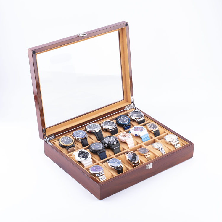 WoodBox Factory Высококачественный органайзер для хранения часов с 18 слотами и прозрачной крышкой