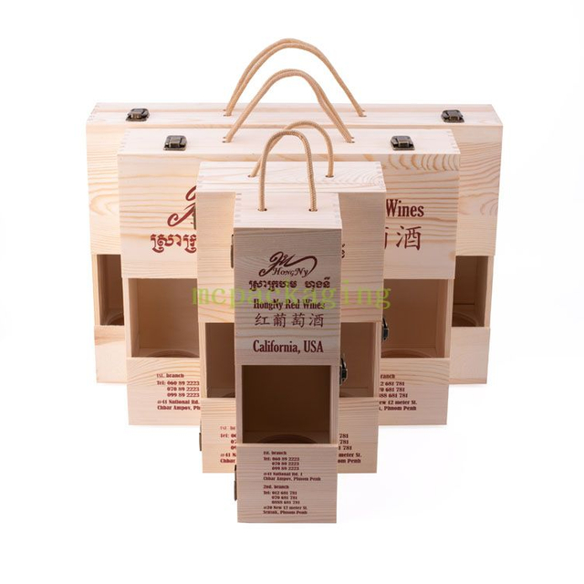 Изготовленный на заказ логотип твердой древесины 1 2 4 6 бутылок деревянной упаковки вина подарочная коробка оптом