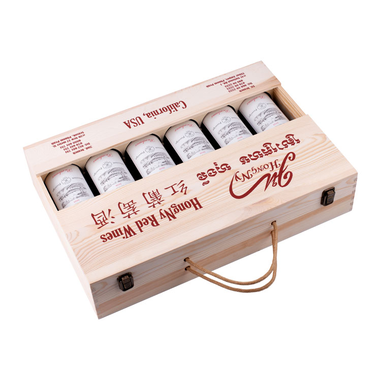 Деревянная коробка для вина на 6 бутылок, высококачественная подарочная упаковка с низким минимальным объемом заказа для 6 бутылок красного вина, деревянная коробка для вина с аксессуарами