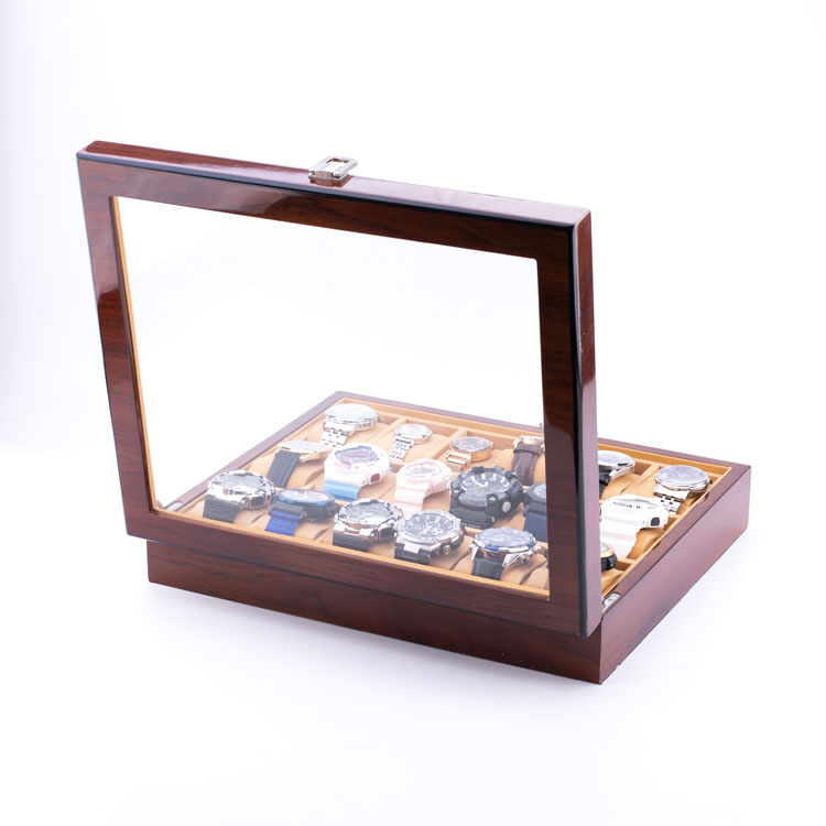 WoodBox Factory Высококачественный органайзер для хранения часов с 18 слотами и прозрачной крышкой