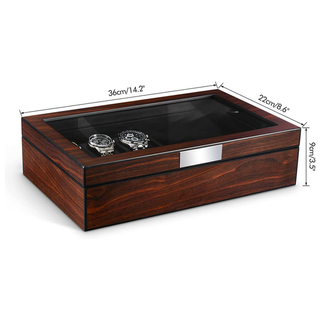 Деревянная коробка для часов Индия Деревянная коробка для часов Твердый эспрессо Деревянная коробка для часов с 12 слотами