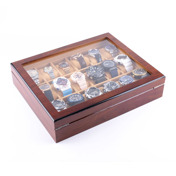 WoodBox Factory Высококачественный органайзер для хранения часов с 18 слотами и прозрачной крышкой