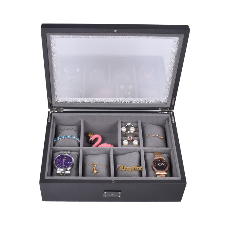 Жемчужно-серый цвет с 8 слотами и акриловым окном, коробка для хранения ювелирных изделий, витрина для часов