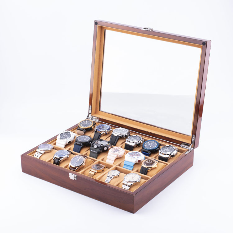 WoodBox Factory Высококачественный органайзер для хранения часов с 18 слотами и прозрачной крышкой