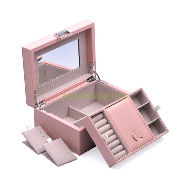 Новое роскошное поступление, мини-кожа из искусственной кожи, маленькая дорожная шкатулка для драгоценностей, органайзер для женщин, подарки, коробка для хранения ювелирных изделий с логотипом и зеркалом
